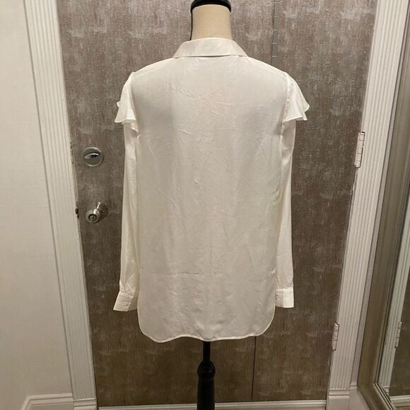 Maje 100% silk open shoulder ruffle blouse, L - Picture 7 of 10